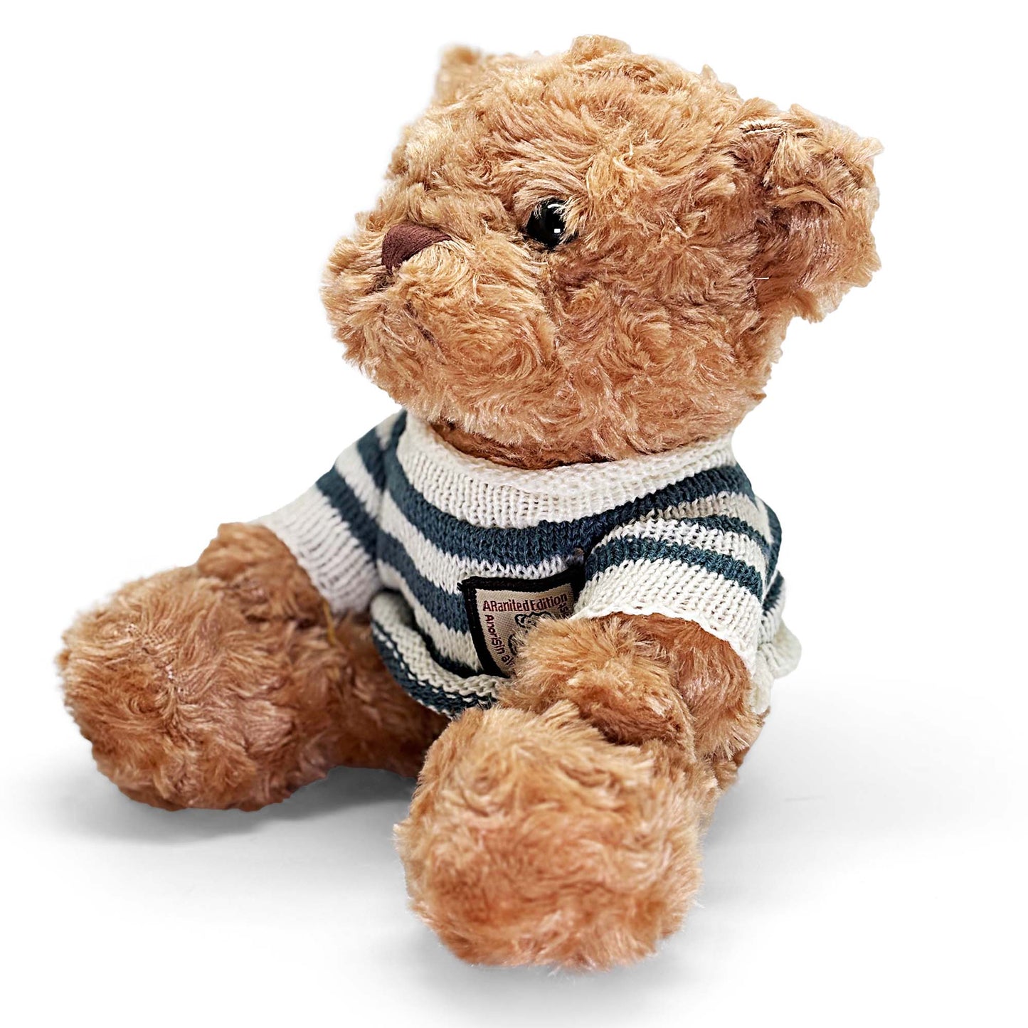 Brown Teddy Bear 25cm with White & Navy Teal stripes T-shirt