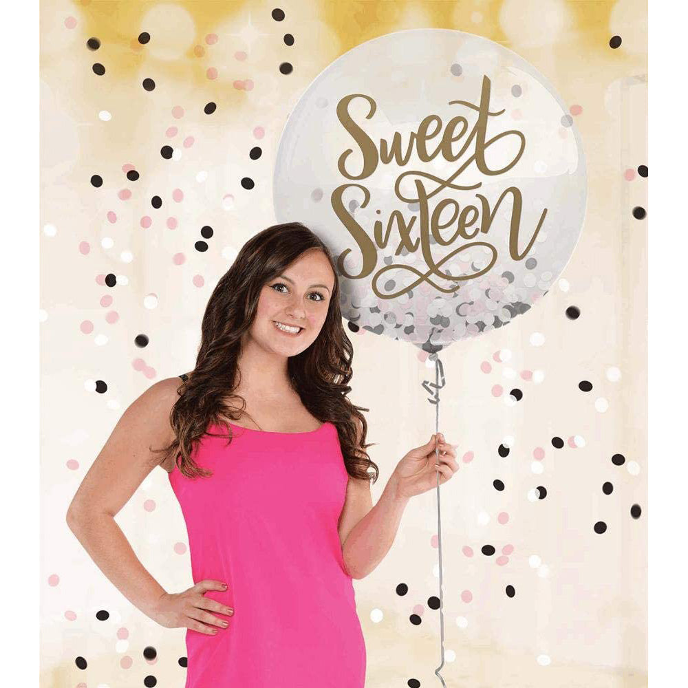 Sixteen Blush Latex Balloon with Confetti