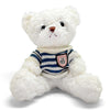 White Teddy Bear 25cm with White & Navy Teal stripes T-shirt