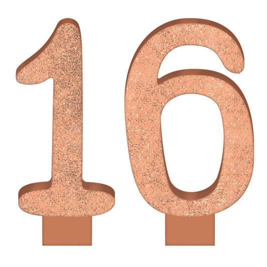 Sixteen Blush Numeral Birthday Candles - Glitter