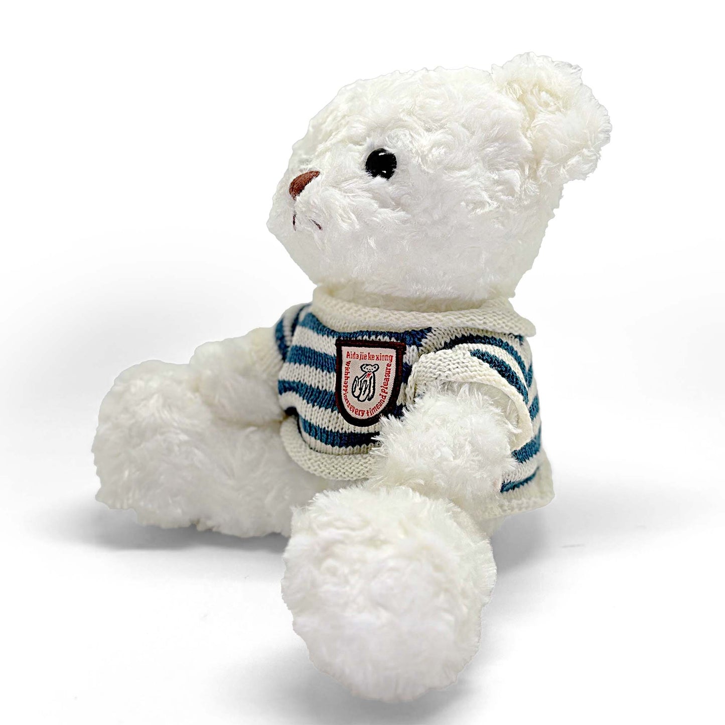 White Teddy Bear 25cm with White & Navy Teal stripes T-shirt