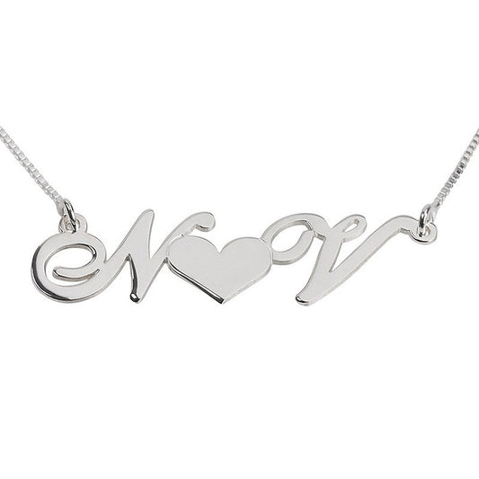 Couple Initials Necklace With Heart