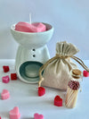 Valentine Candle Burner Set - Heart Shaped Candle - Red and Pink