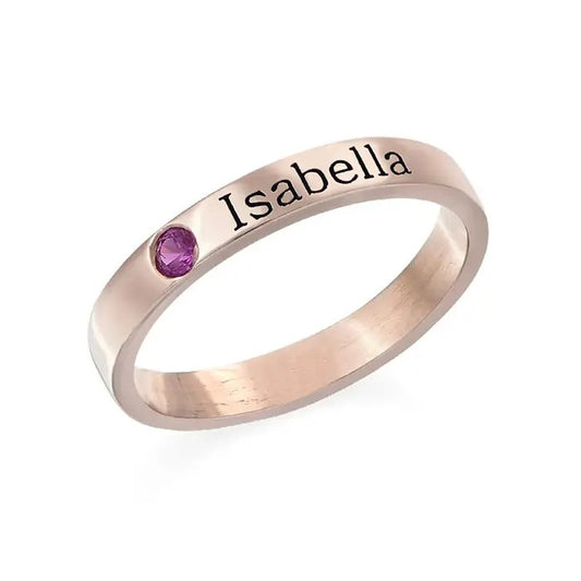 Engraved Birthstone Name Ring