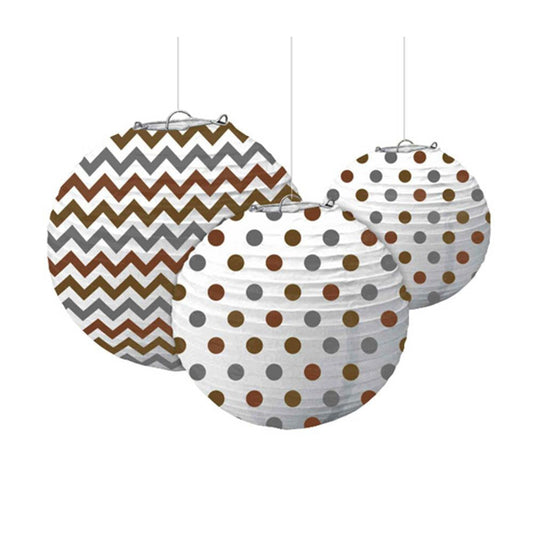 Mixed Metals Dots & Chevron Roun Paper Lanterns (9 Inches) - 3 Pcs