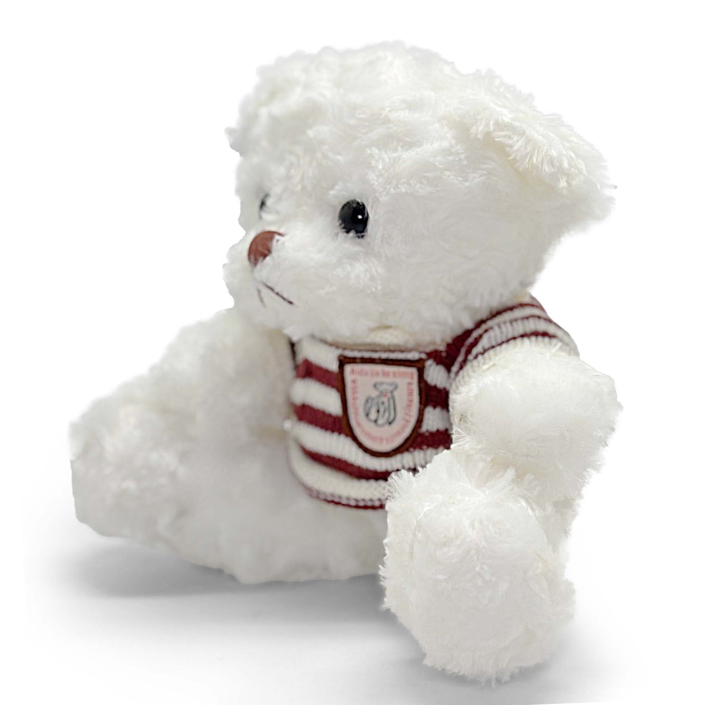 White Teddy Bear 25cm with White & Maroon Stripes T-shirt