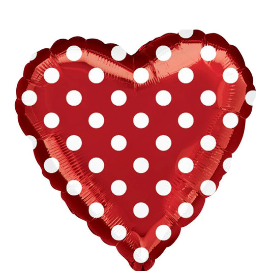 Valentine Heart Shaped Balloon - Red and Polka Dots Decorator Foil Balloon 18in