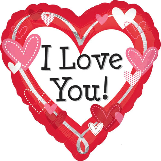 Valentine Heart Shaped Balloon - I Love You Dotted Hearts Foil Balloon 18in