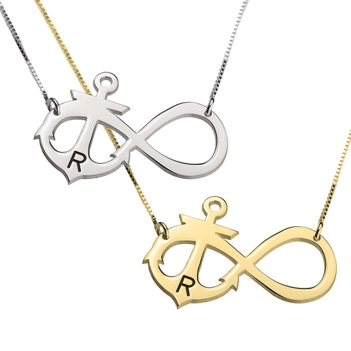 Anchor Infinity Initial Necklace