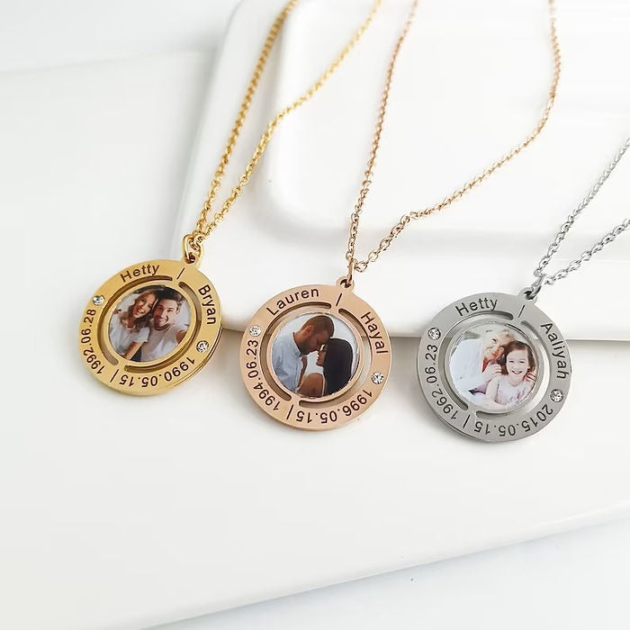 Couple Engraved Photo Necklace