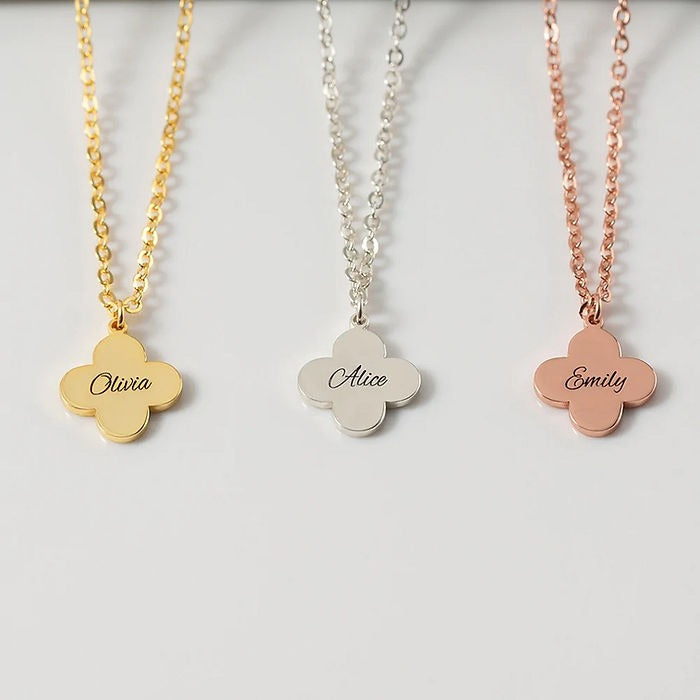 Clover Engraved Name Necklace