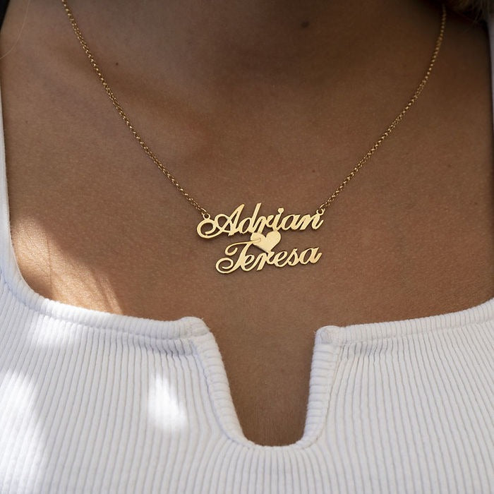 Double Name Necklace with Heart