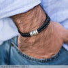 Leather Bracelet for Men with Small Custom Beads in Silver