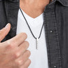 Leather 3D Bar Name Necklace for Men in Sterling Silver