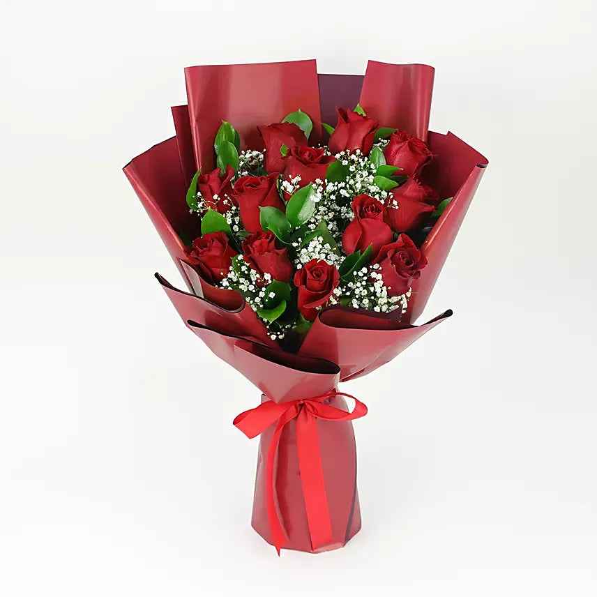 Valentine Bouquet with 12 Red Roses