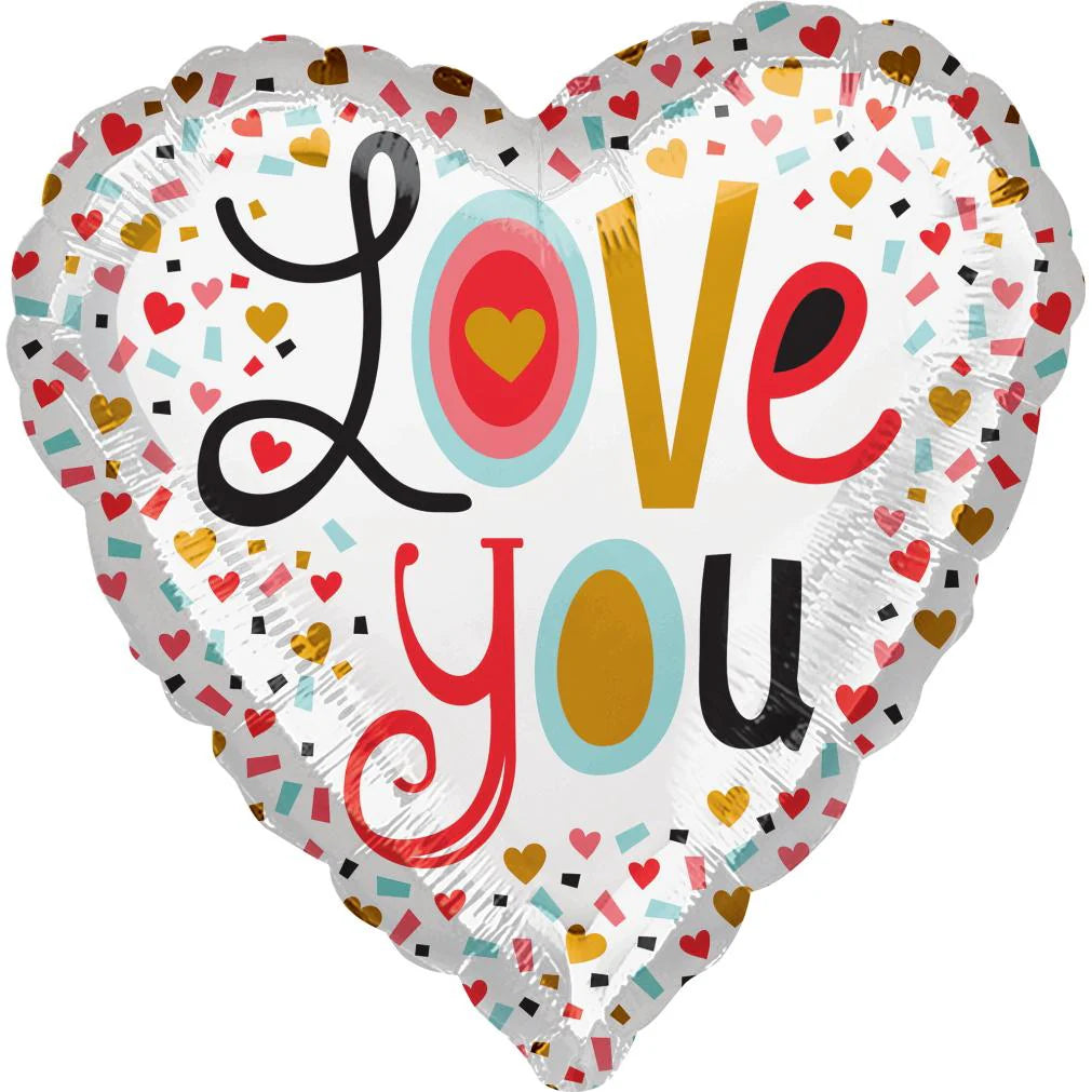 Valentine Heart Shaped Balloon - Love You More Confetti Foil Balloon 18in