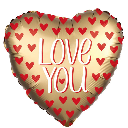 Valentine Heart Shaped Balloon - Love You Gold Satin Jumbo Foil Balloon 71cm