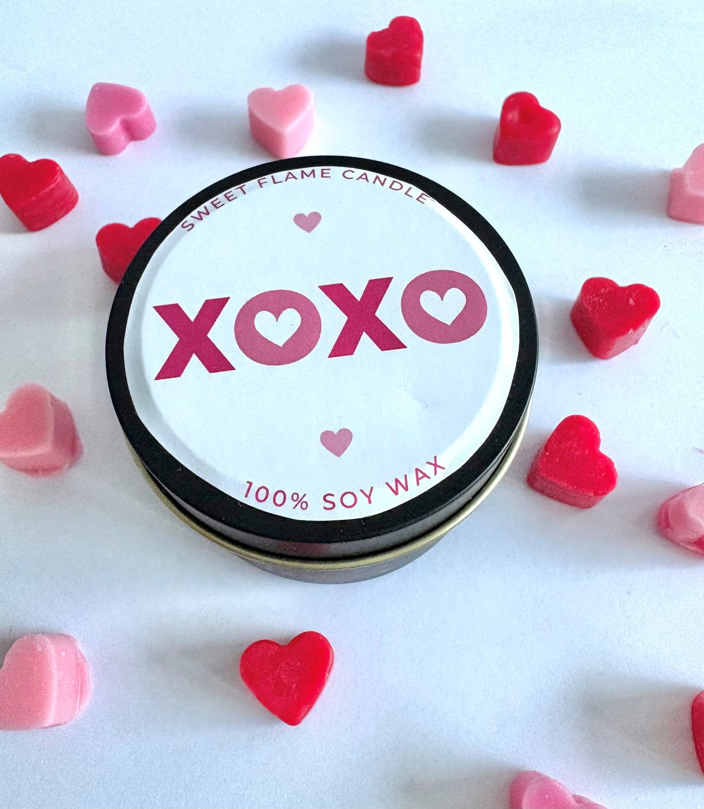 Valentine’s Sweetheart Tin Candle - Mini Hearts Red and Pink