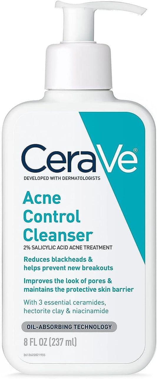 CeraVe Face Wash Acne Treatment Salicylic Acid Cleanser with Purifying Clay for Oily Skin Blackhead Remover and Clogged Pore Control 237ml