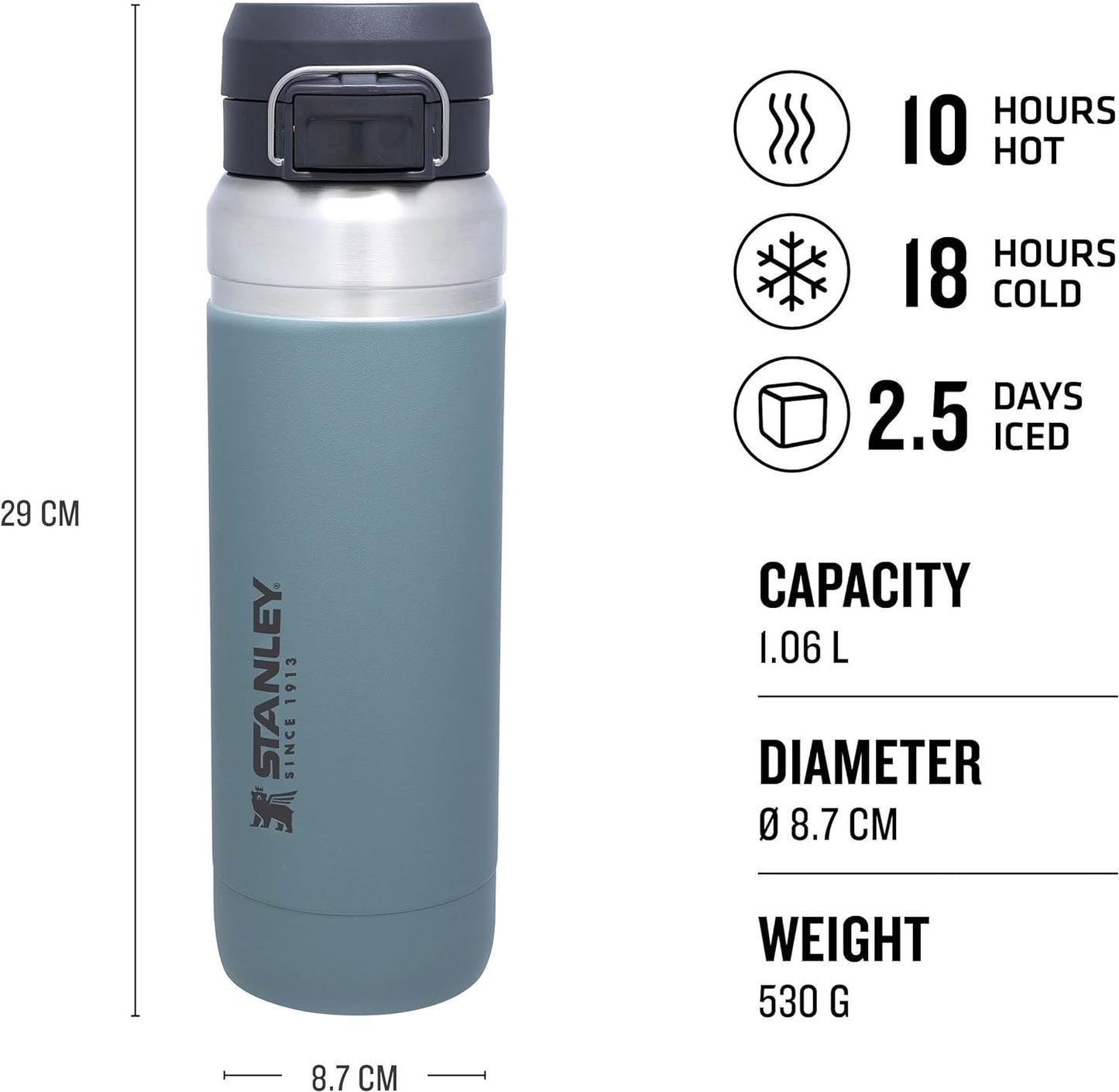 Quick Flip Water Bottle 1L / 36 OZ Shale