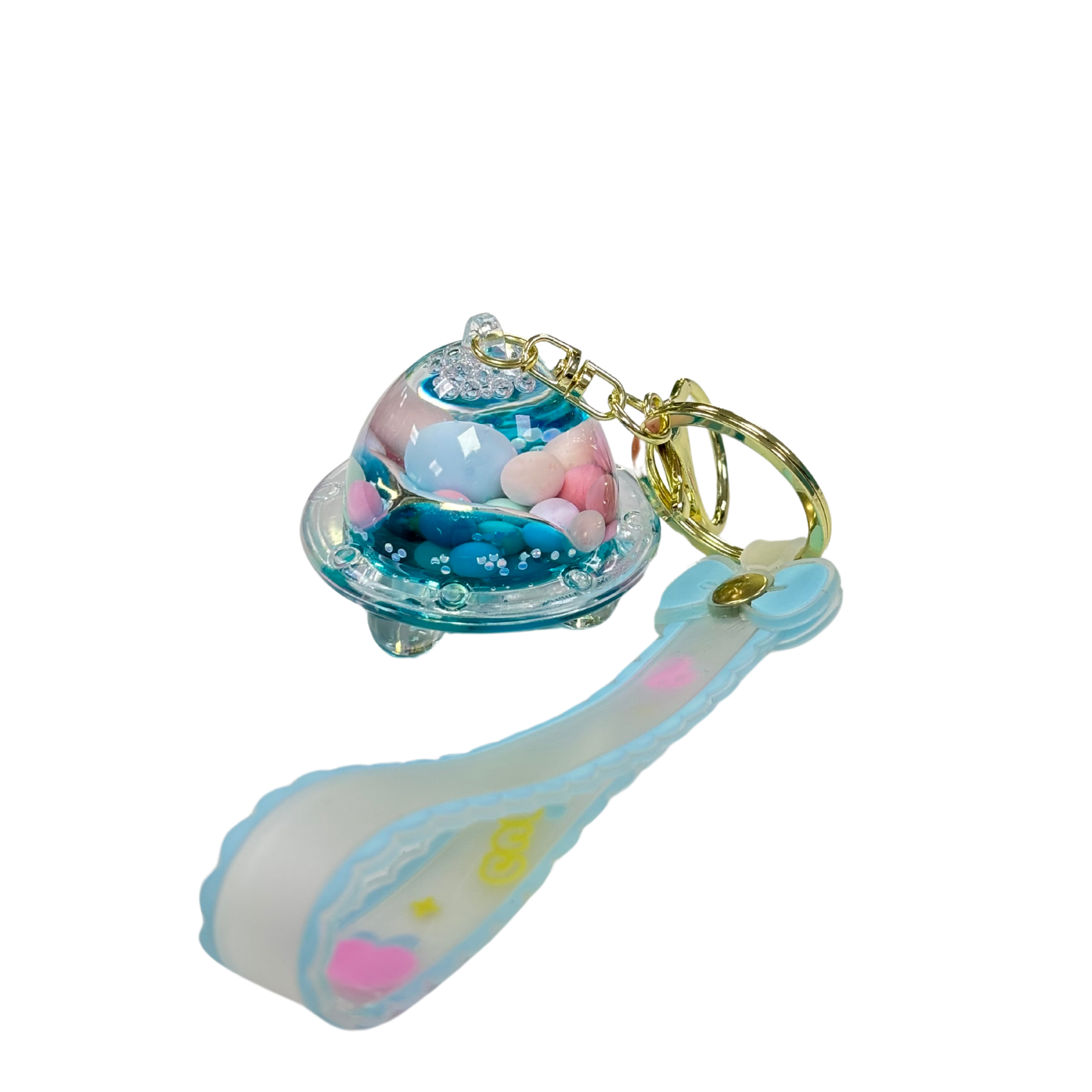 Space Ship Bubble Key Chain - Blue