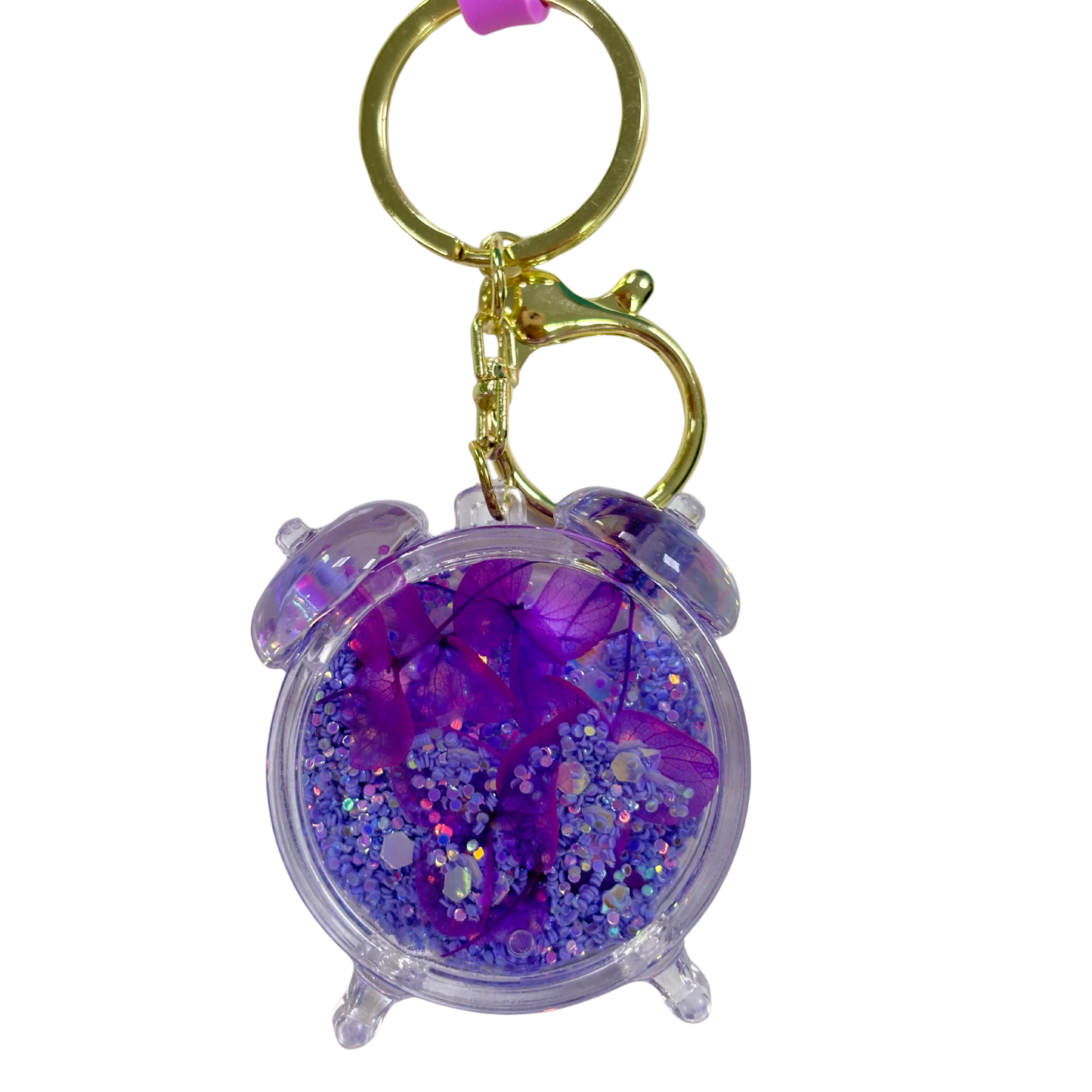 Alarm Clock Glitter Key Chain - Purple