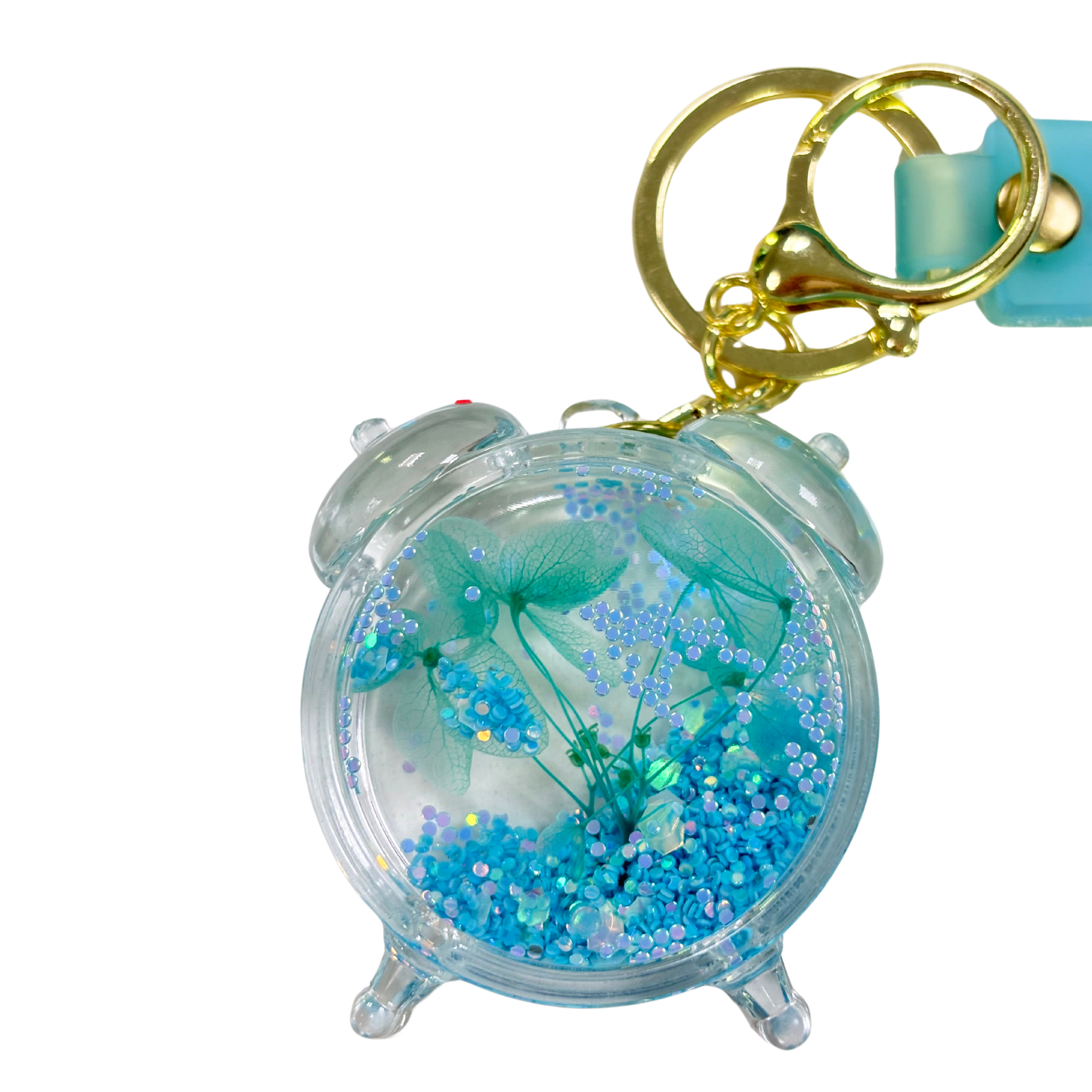 Alarm Clock Glitter Key Chain - Blue