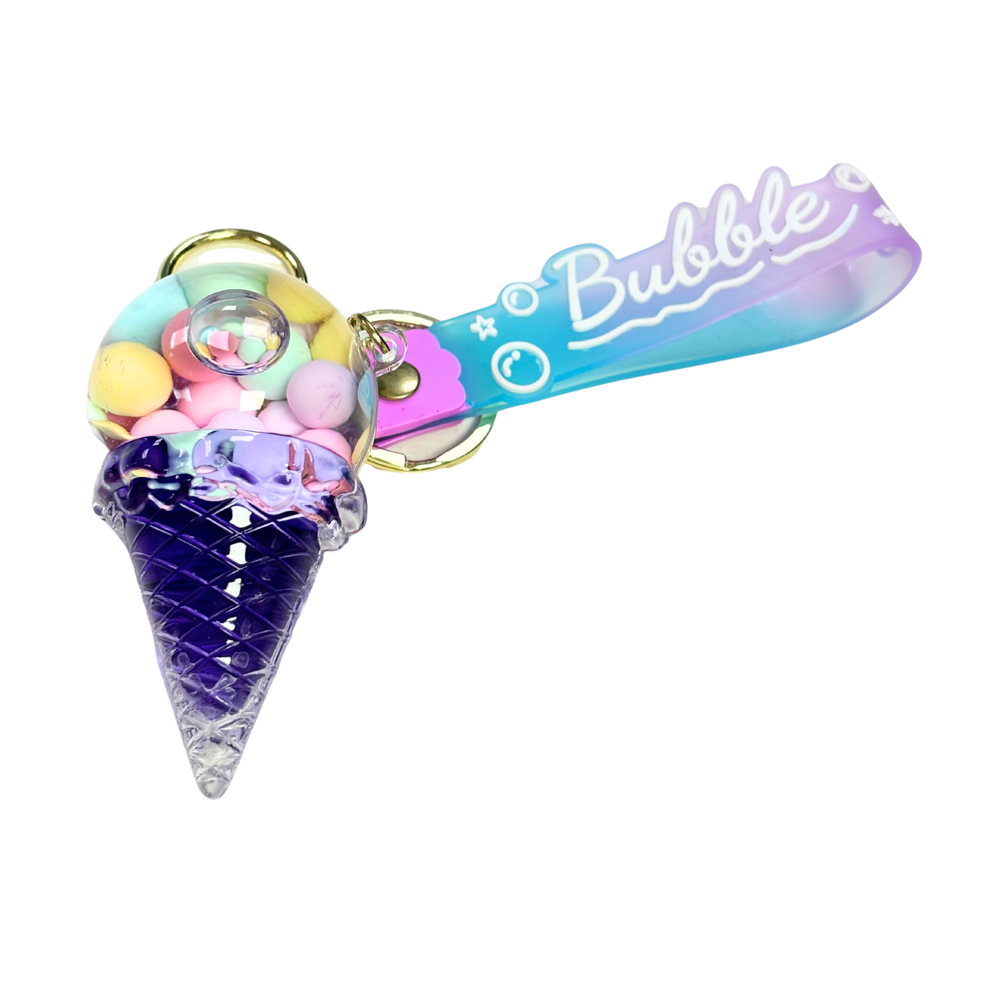 Ice Cream Cone Bubble Key Chain - Purple