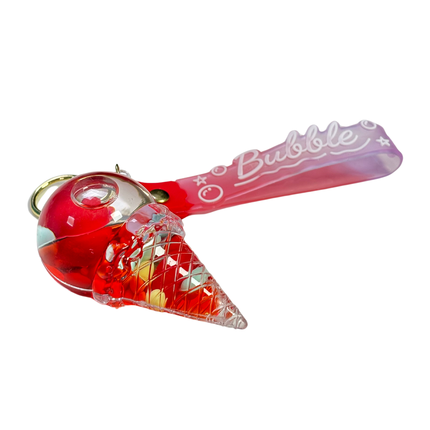 Ice Cream Cone Bubble Key Chain - Red