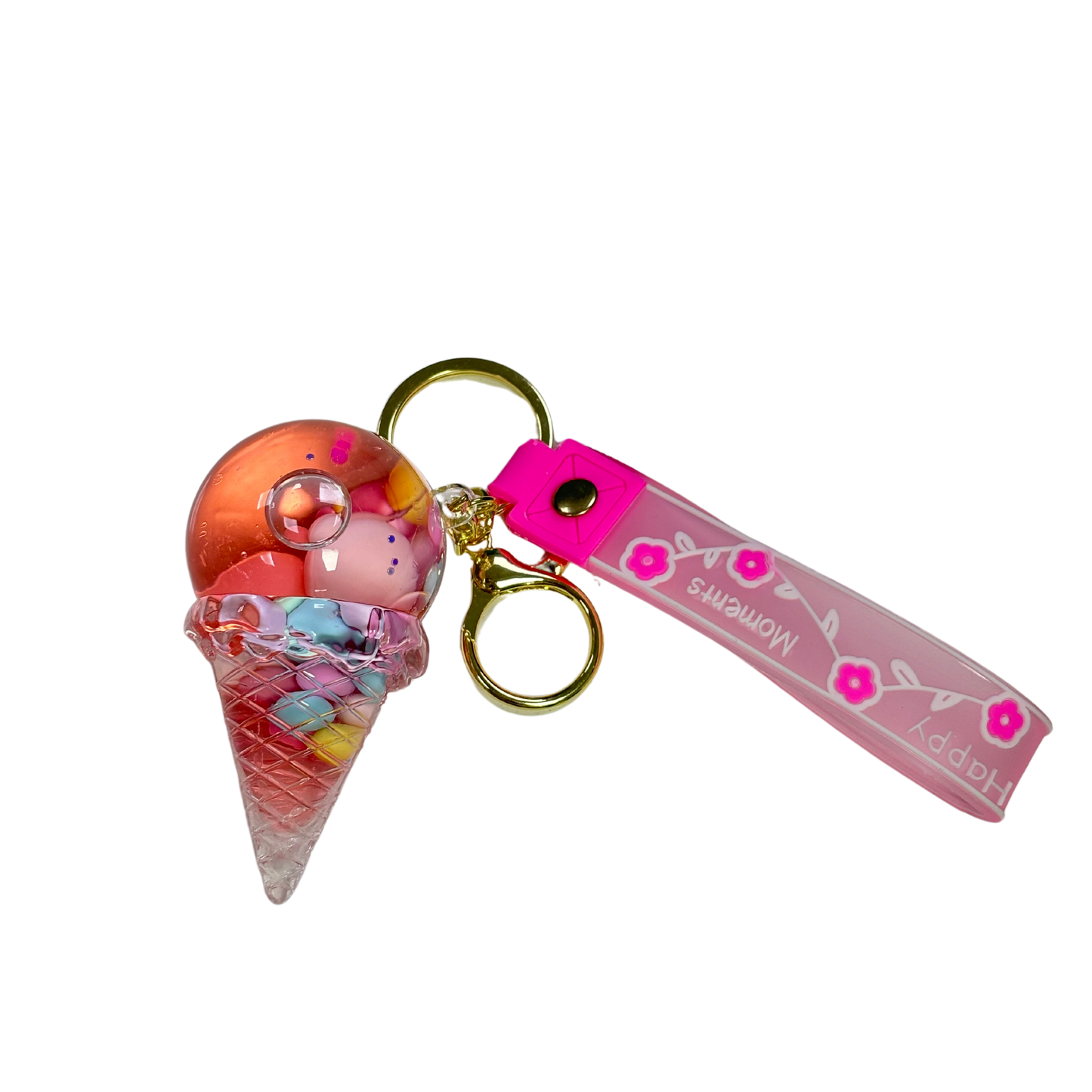 Ice Cream Cone Bubble Key Chain - Pink