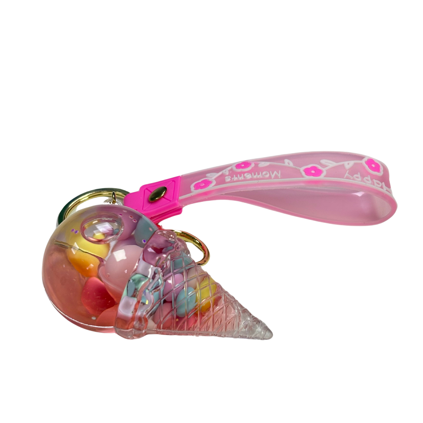 Ice Cream Cone Bubble Key Chain - Pink