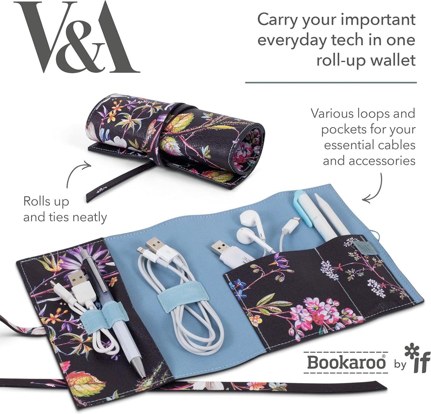 V&A Bookaroo Tech-Tidy - Kilburn Black Floral