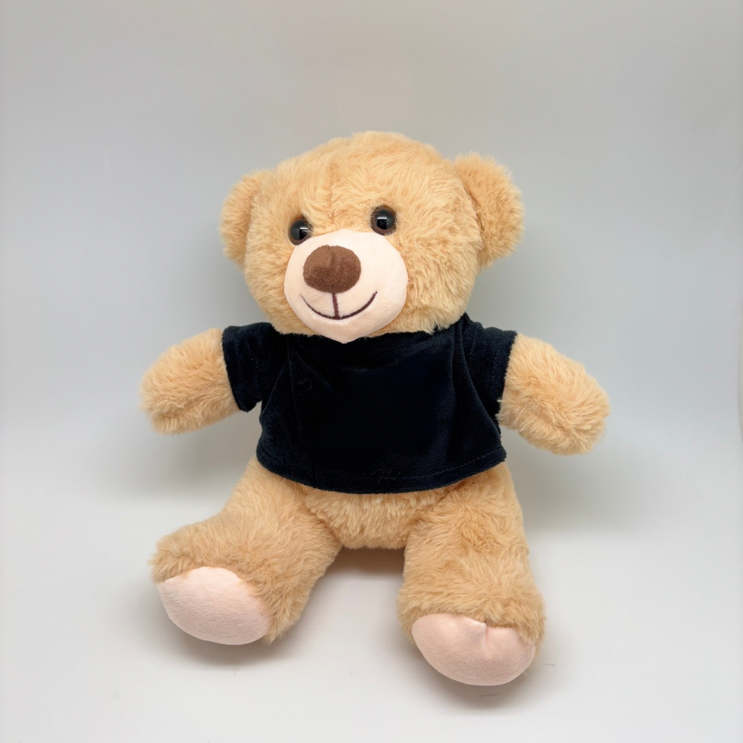 Brown Teddy Bear 25cm with Customizable Black T-shirt