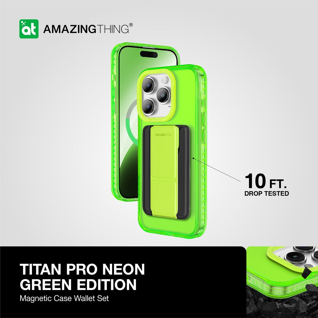 Titan Pro Neon Mag Wallet Drop Proof Case for iPhone 15 Pro Max 6.7 - Green