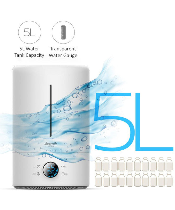 Deerma F628S Touch Display Smart Humidifier 5Liters Capacity UV Lamp Sterilization 3 Gear Mist Volume 12H Timing Touch Display 30dB Low Noise - White