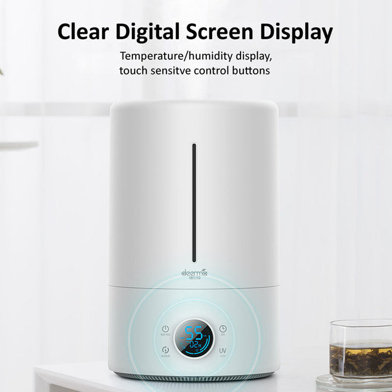 Deerma F628S Touch Display Smart Humidifier 5Liters Capacity UV Lamp Sterilization 3 Gear Mist Volume 12H Timing Touch Display 30dB Low Noise - White