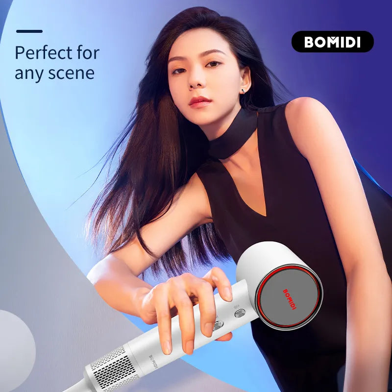 Bomidi High Speed Hair Dryer HD04 with Intelligent Thermostat, High-Speed Motor, Negative Ions, Low Noise Operation and Hot and Cold Circulation - White