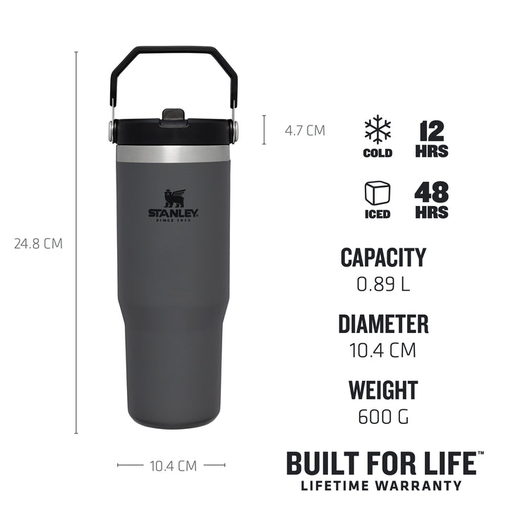 The IceFlow™ Flip Straw Tumbler 0.89L / 30 OZ Charcoal