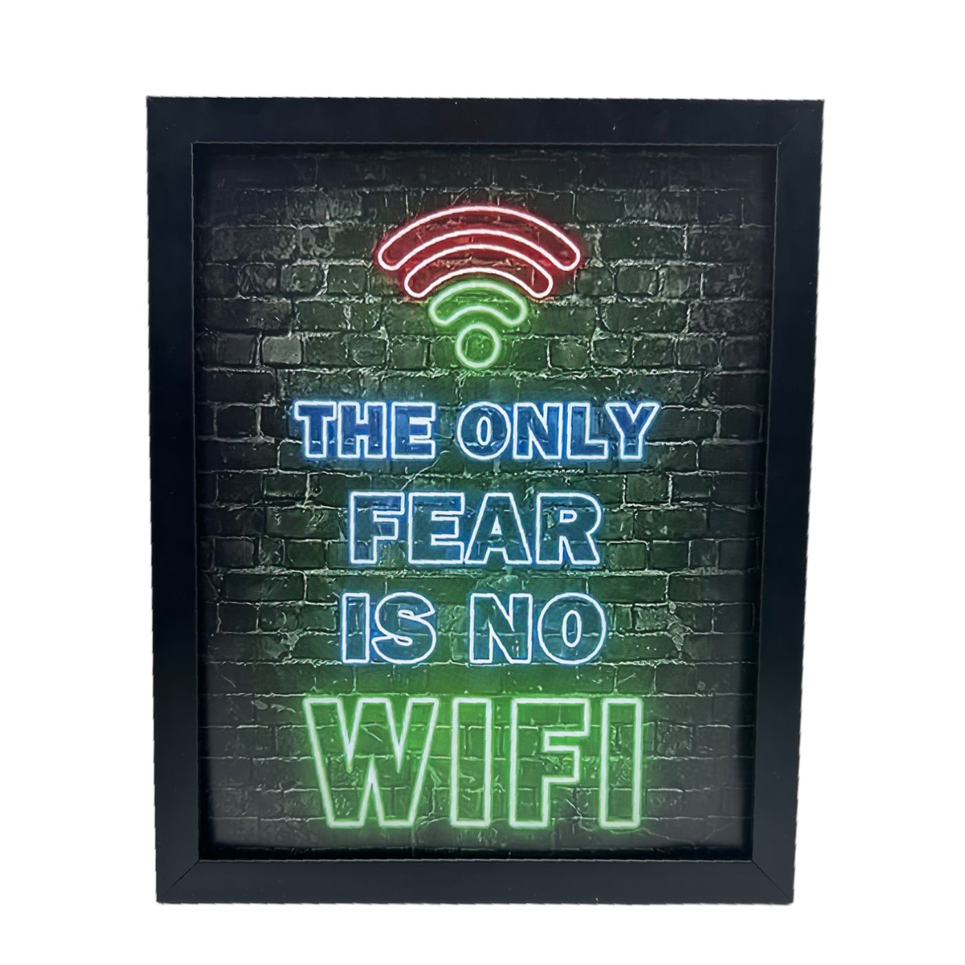 Vibrant Neon Game Wall Art with Frame - "The Only Fear is No WiFi"