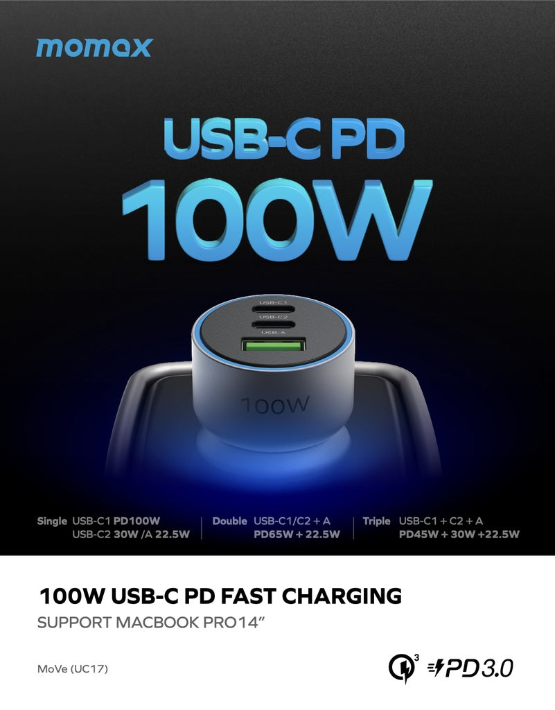 Move 100w Triple Port Car Charger