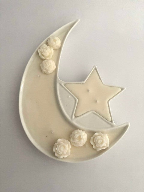 Crescent Moon & Star Glass Plate Candle with Floral Melts – Perfect for Ramadan 