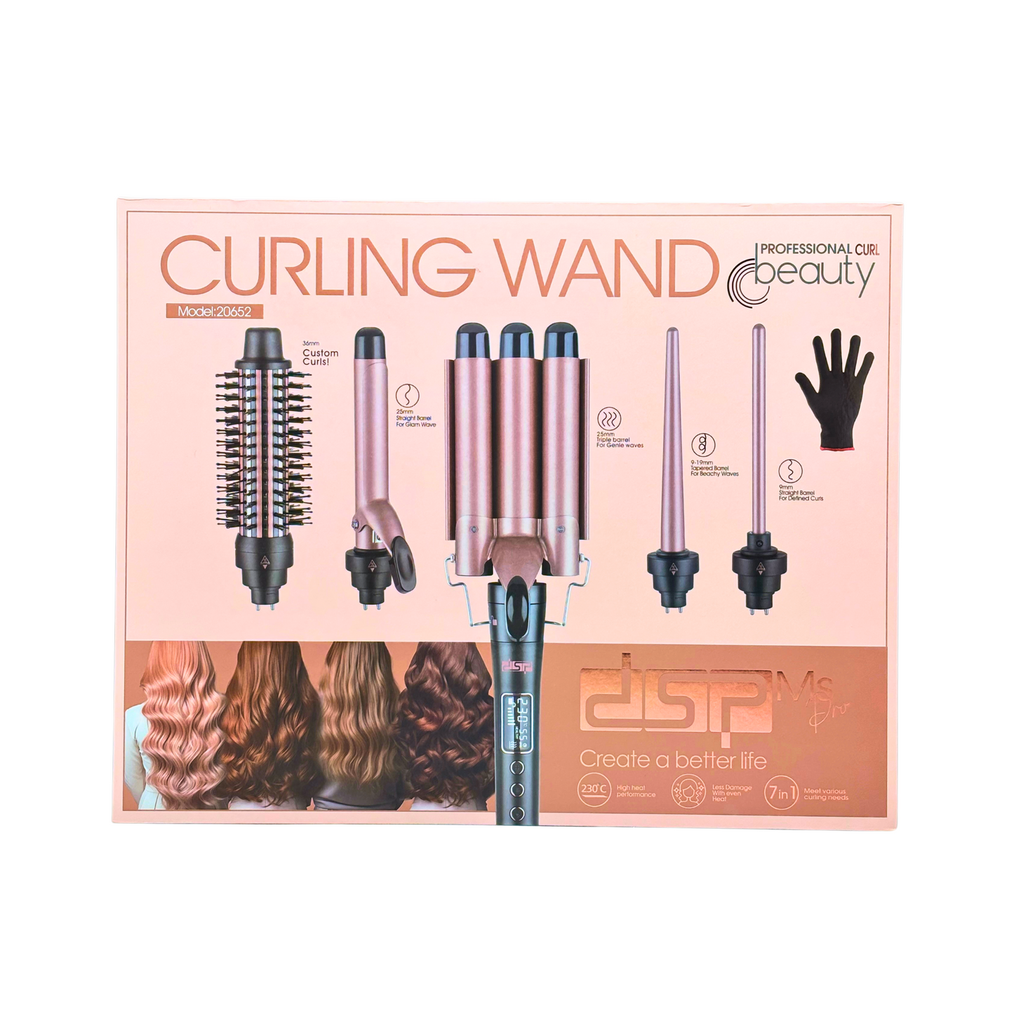 DSP Professional Curl Beauty, 7 in 1 Hair Curling Wand Set